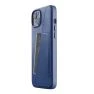 Mujjo Leather Wallet Case iPhone 14 / 15 Plus blauw sticky