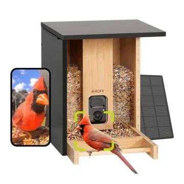 Birdfy Bamboe Slim vogelhuisje met Camera en AI-Vogelherkenning op Zonne-energie  - Camera in nestkast