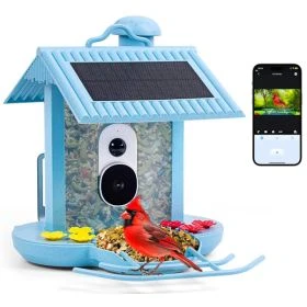 HiBirds slim vogelhuisje met Camera - Met Zonnepanelen blauw - Camera in nestkast