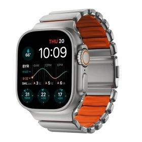 Nomad Stratos Titanium Strap Apple Watch 44mm / 45mm / 46mm / 49mm Naturel/Ultra Orange