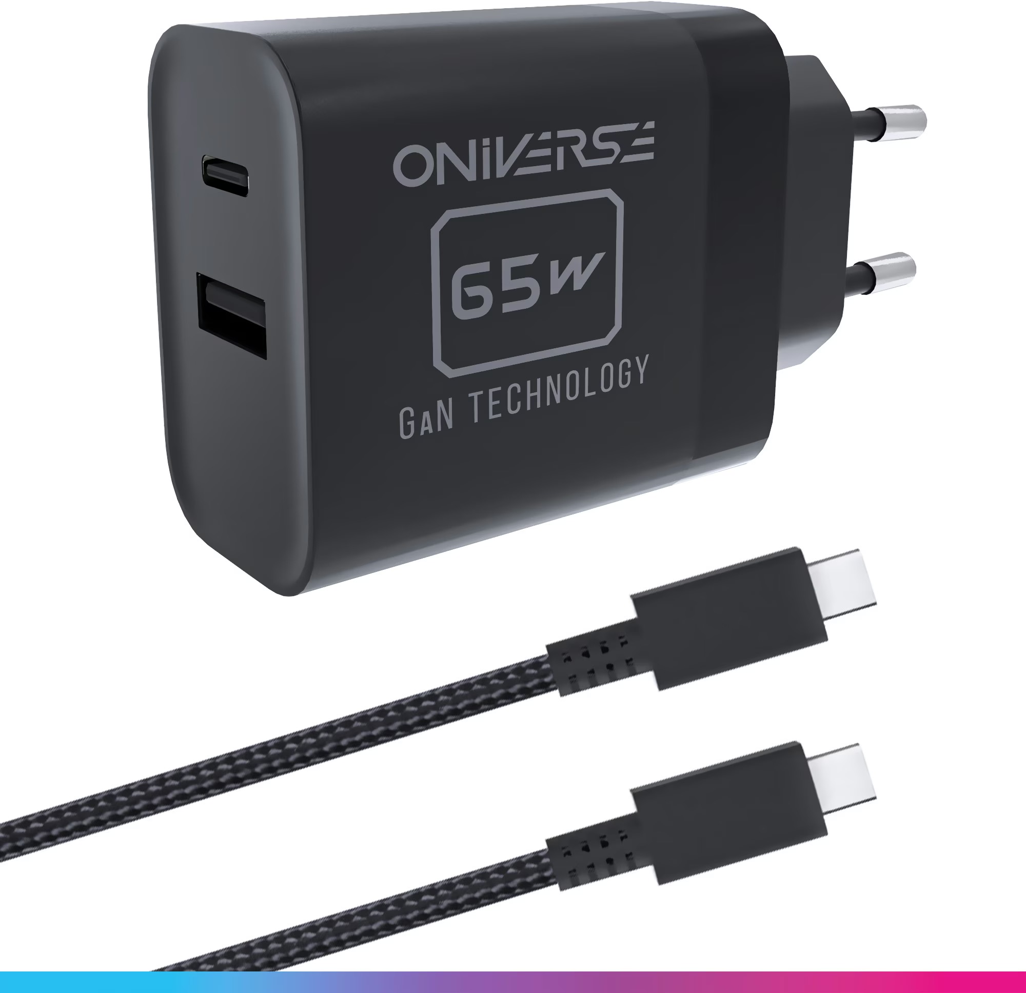 Oniverse AC Adaptateur 65W USB-C pour Switch 2 (1,5 mètres) - Noir