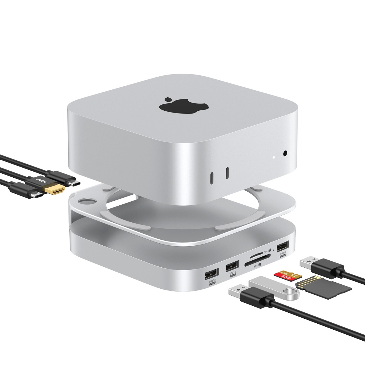 Casecentive Support Aluminium 8-en-1 HDMI pour Mac Mini M4/M4 Pro 