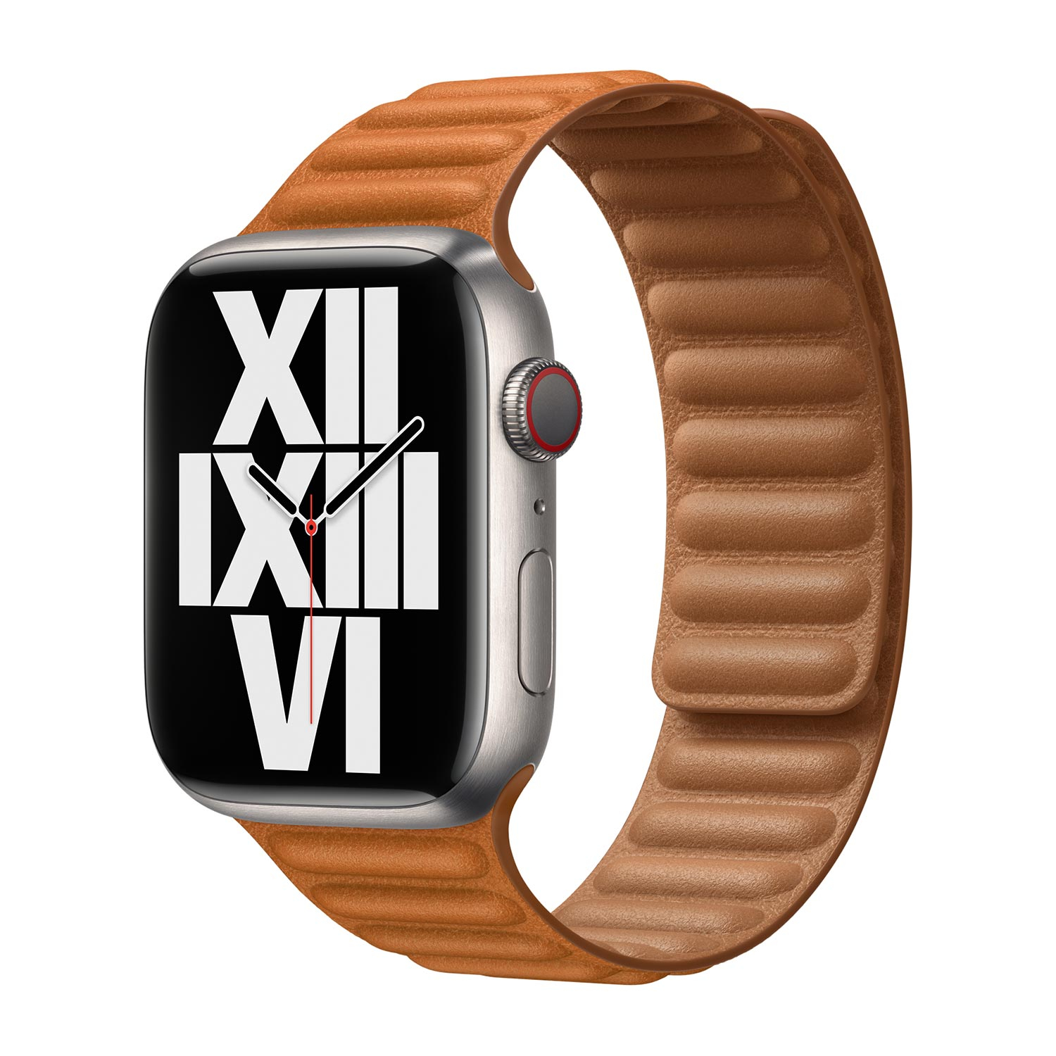 Apple Watch Leather Link - 45mm - Golden Brown - S/M - voor Apple Watch SE/5/6/7