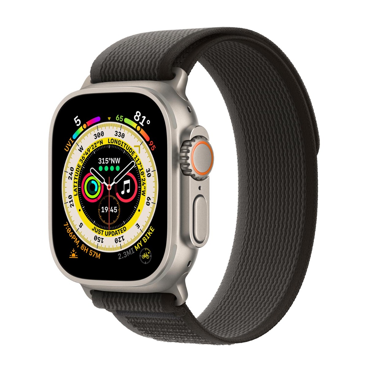 Apple origineel Trail Loop Apple Watch 44mm / 45mm / 46mm / 49mm Zwart / Grijs M/L - MQEQ3ZM/A