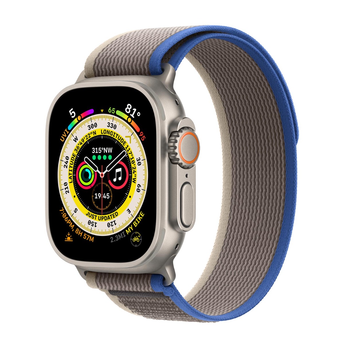 Apple origineel Trail Loop Apple Watch 44mm / 45mm / 46mm / 49mm Blauw / Grijs M/L - MQEK3ZM/A