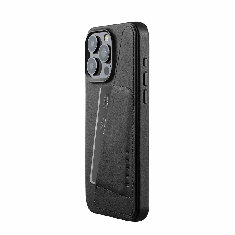 Mujjo - Full Leather Wallet iPhone 15 Pro Max - zwart