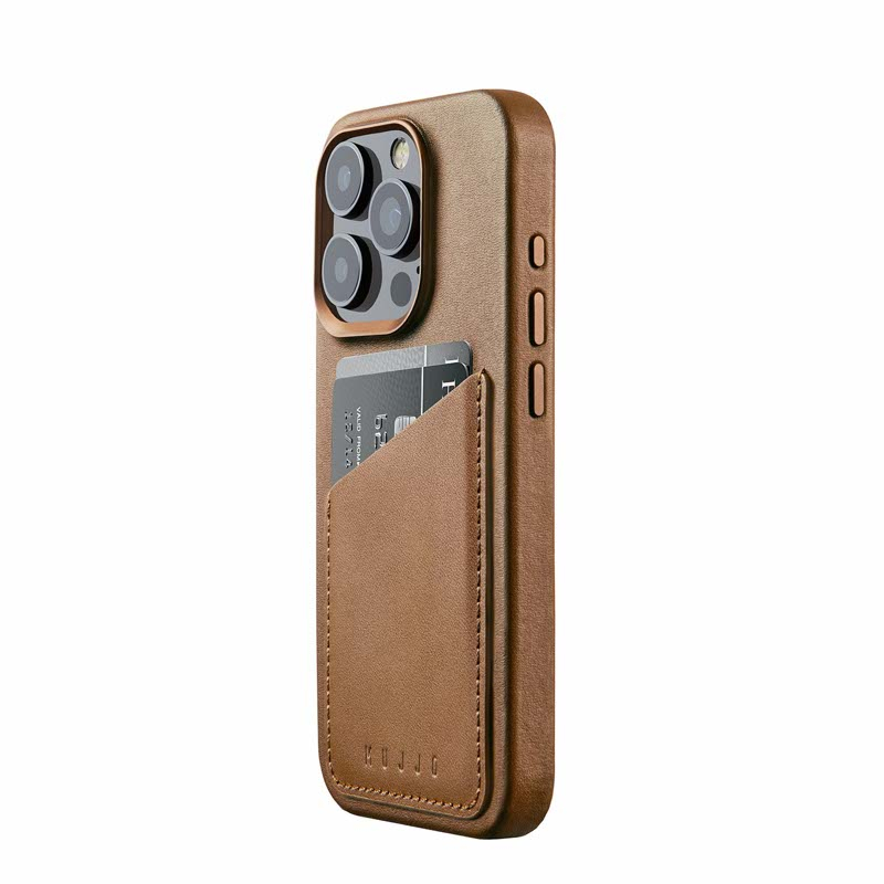 Mujjo - Full Leather Wallet iPhone 15 Pro - bruin