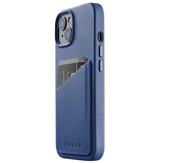 Mujjo Leather Wallet Case iPhone 14 blauw
