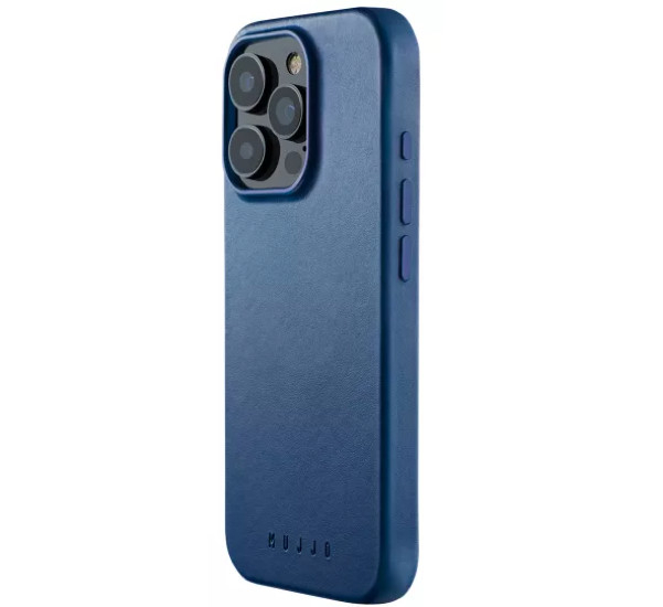 Mujjo Coque en Cuir iPhone 16 Pro - Bleu