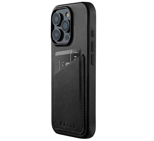 Mujjo Coque Portefeuille en Cuir iPhone 16 Pro - Noir