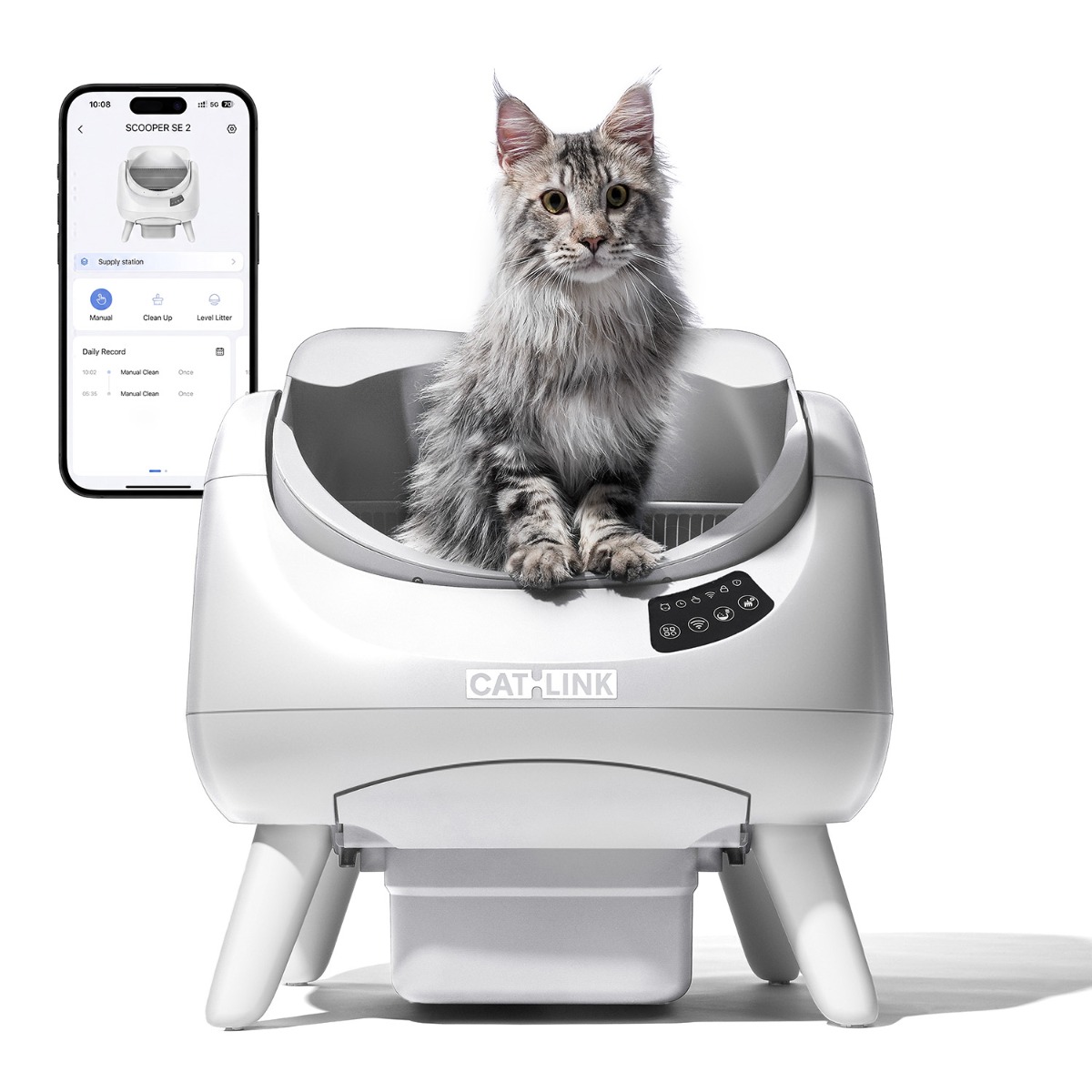 CATLINK Open X - Open Top Zelfreinigende Automatische Kattenbak Wit - CATLINK-C08-W