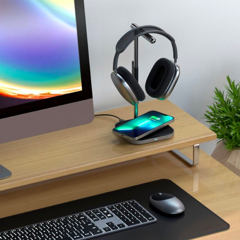 Satechi 2-in-1 Headphone Stand with Wireless Charger space grey