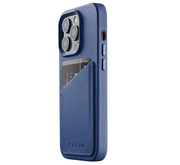 Mujjo Leather Wallet Case iPhone 14 Pro blauw