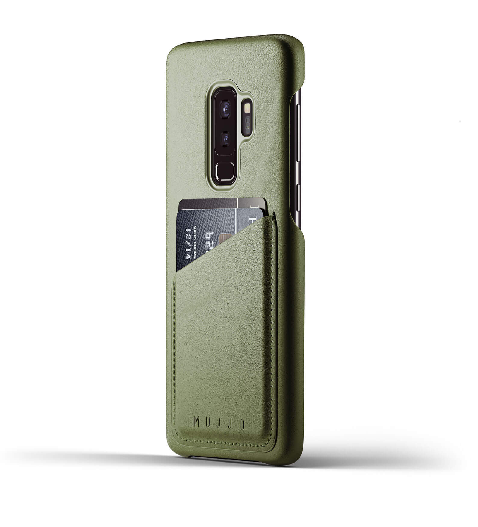 Middeleeuws Rechtsaf module Mujjo Leather Wallet Case Galaxy S9 Plus groen