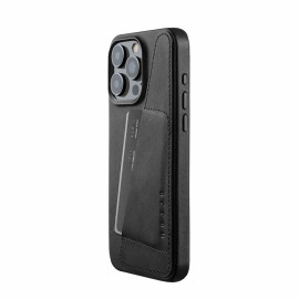 Mujjo Leather Wallet Case iPhone 15 Pro Max zwart