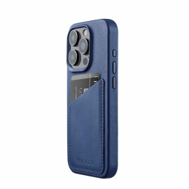 Mujjo Leather Wallet Case iPhone 15 Pro blauw