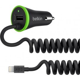 Belkin BOOST UP Universele Autolader 2.4A met vaste gekrulde Lightning oplaadkabel zwart