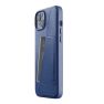 Mujjo Leather Wallet Case iPhone 14 / 15 Plus blauw sticky