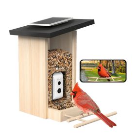 Birdfy Slim vogelhuisje met camera Ebony Lite - Zonne-energie en AI-vogelherkenning - Camera in nestkast