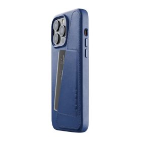 Mujjo Leather Wallet Case iPhone 14 Pro Max blauw