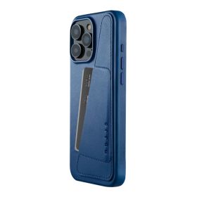 Mujjo Leather Wallet Case iPhone 16 Pro Max blauw