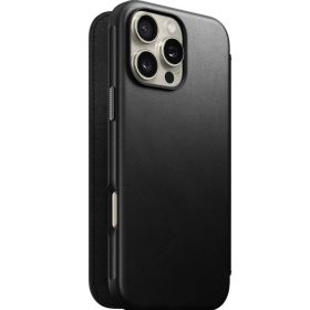 Nomad Modern Leren Folio iPhone 16 Pro Max Zwart
