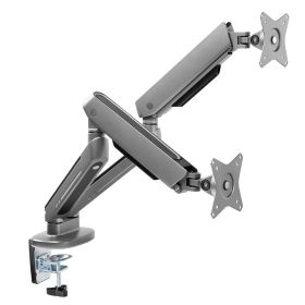 Space gray Ranqer Monitor Arm Dual RGB monitorarm met twee gasveerarmen, VESA-platen en bureauklem