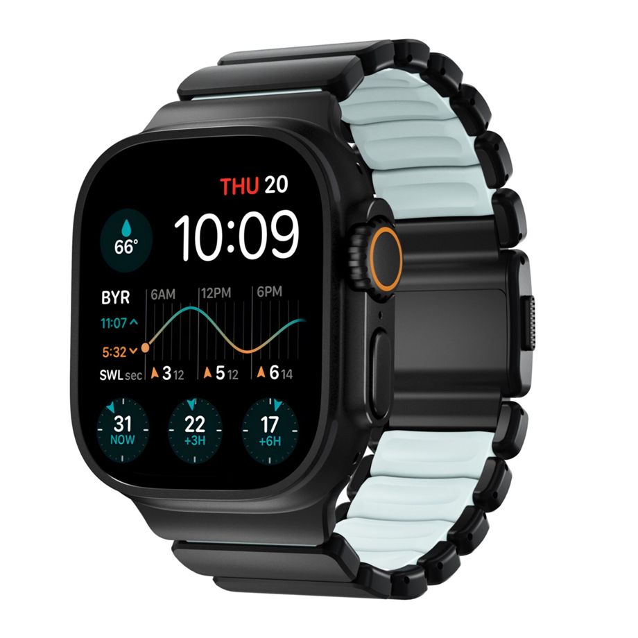 Nomad Stratos Titanium Strap Apple Watch 44mm / 45mm / 46mm / 49mm Zwart / Icy Blue Glow - NM009896858