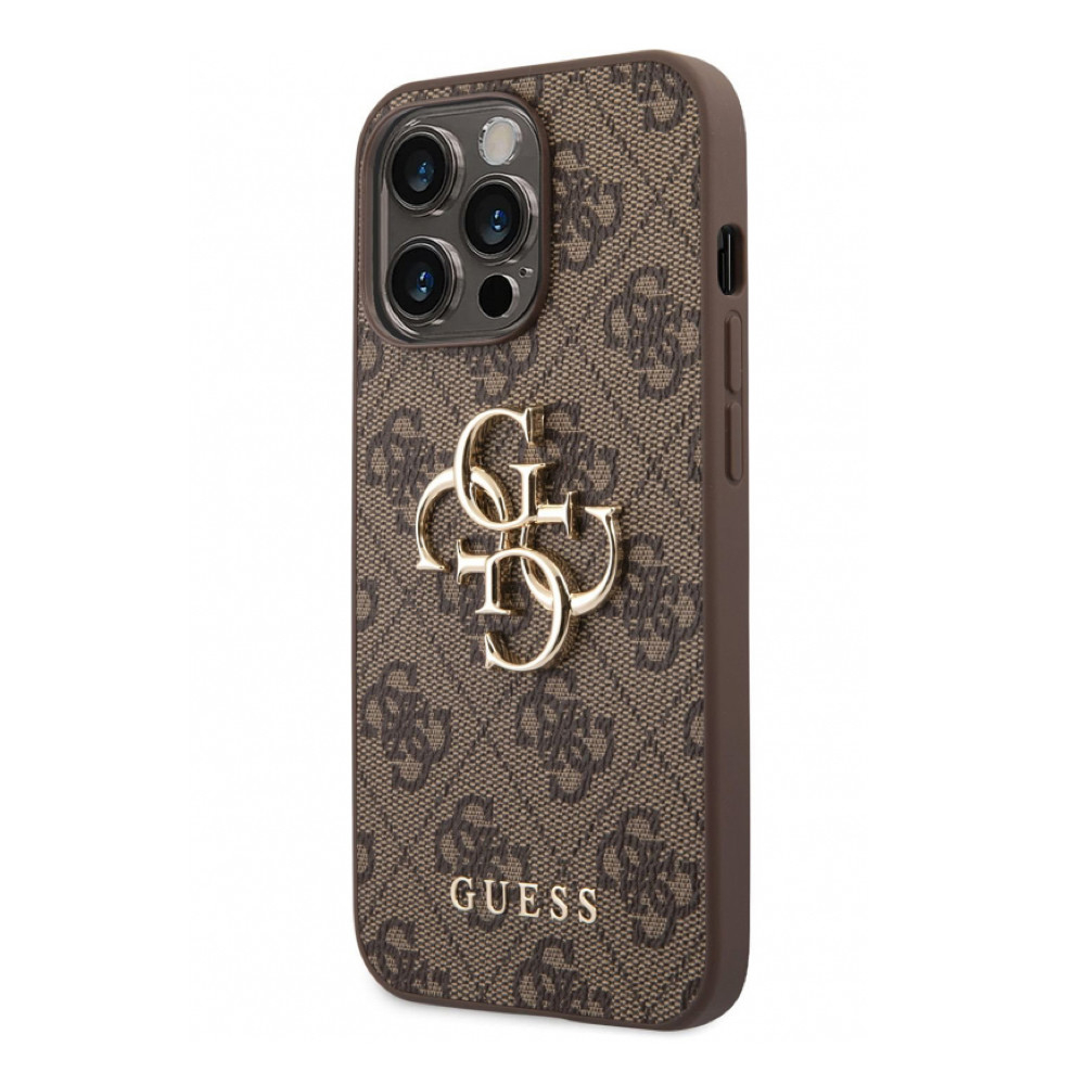 Guess PU 4G Metal Logo case iPhone 14 Pro Max brown