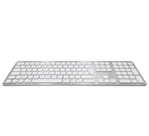 Macally BTWKEYMB-UK dun draadloos bluetooth-toetsenbord voor Apple Mac, iPad en iPhone - Brits/Nederlands (ISO, QWERTY) - Wit/Zilverkleurig