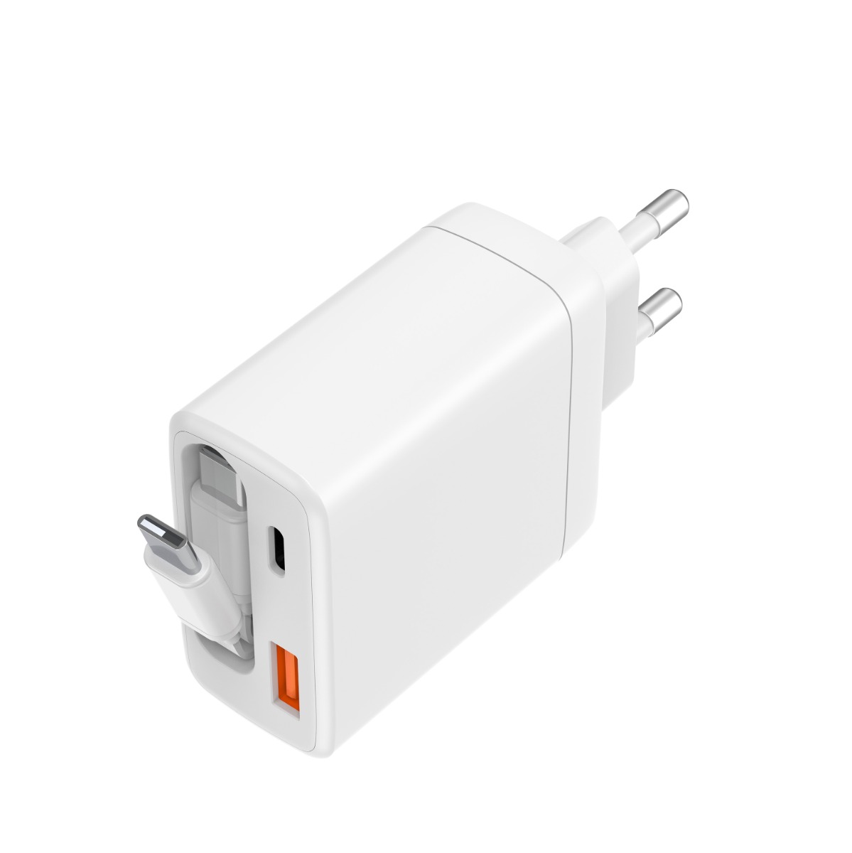 Musthavz 65W Fast Charging 2-Port PD Oplader met Oprolbare Kabel Wit - MHRCHEADPD65WWHT