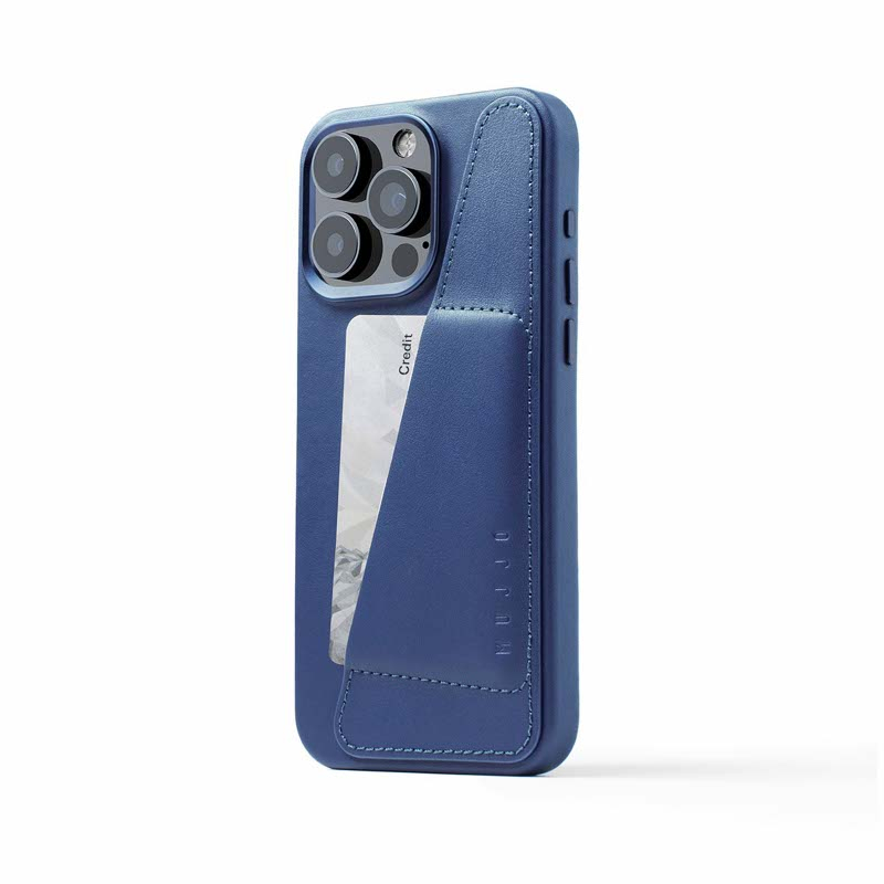 Mujjo - Full Leather Wallet iPhone 15 Pro Max - blauw