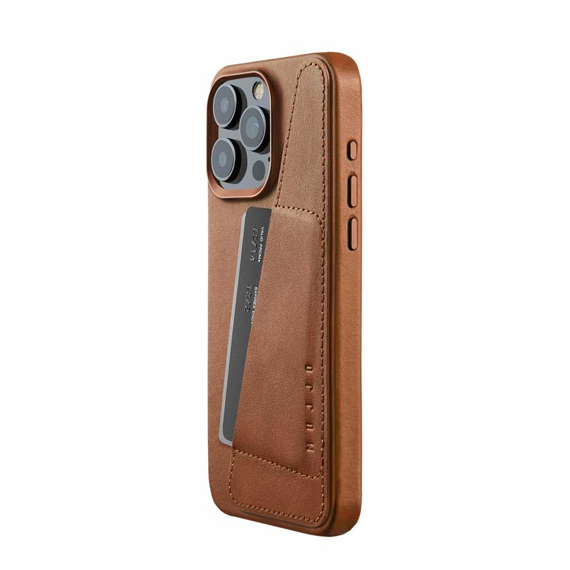 Mujjo - Full Leather Wallet iPhone 15 Pro Max - bruin
