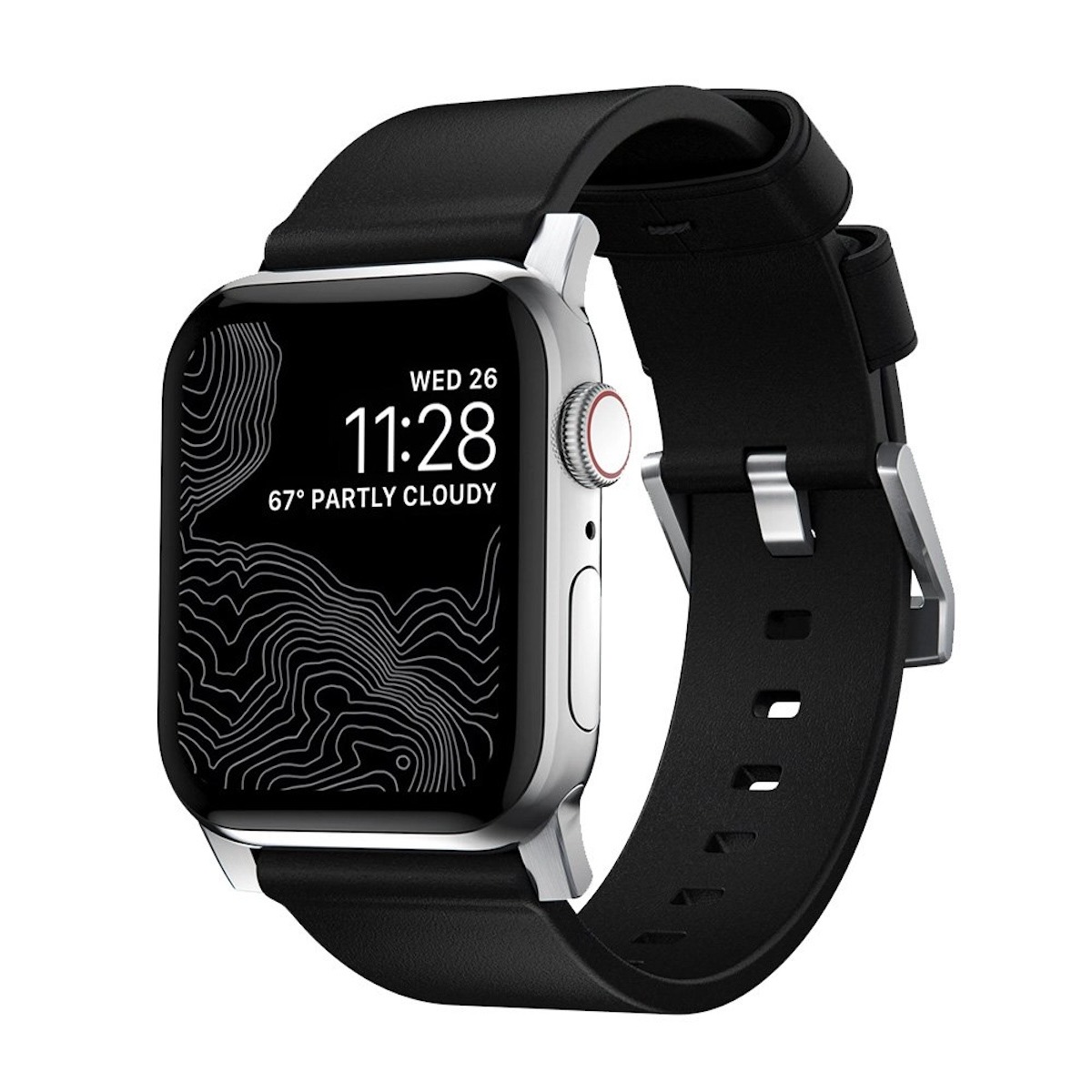 Nomad Active Leather Band Pro Zwart Connectr Zilver 42/44/45mm