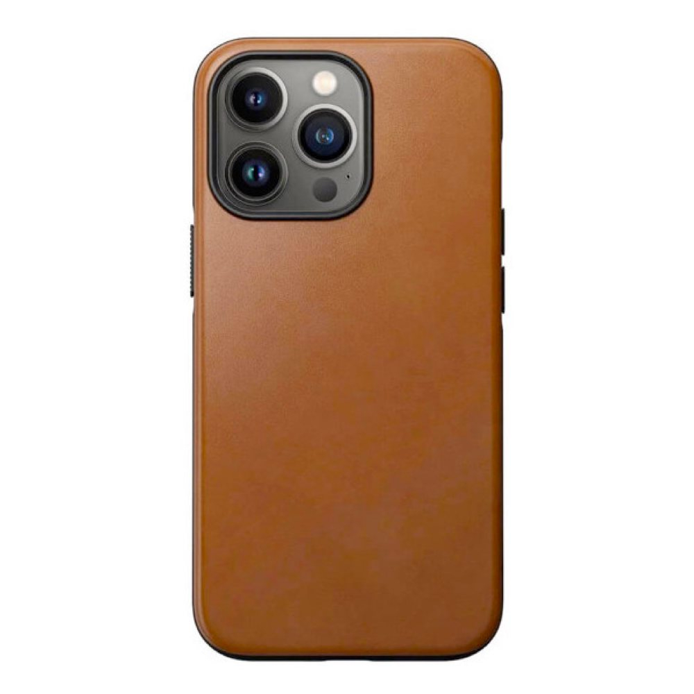 Nomad Modern Leather Case - geschikt voor iPhone 14 Pro - gemaakt van echt leder - geschikt voor MagSafe & draadloos laden - English Tan