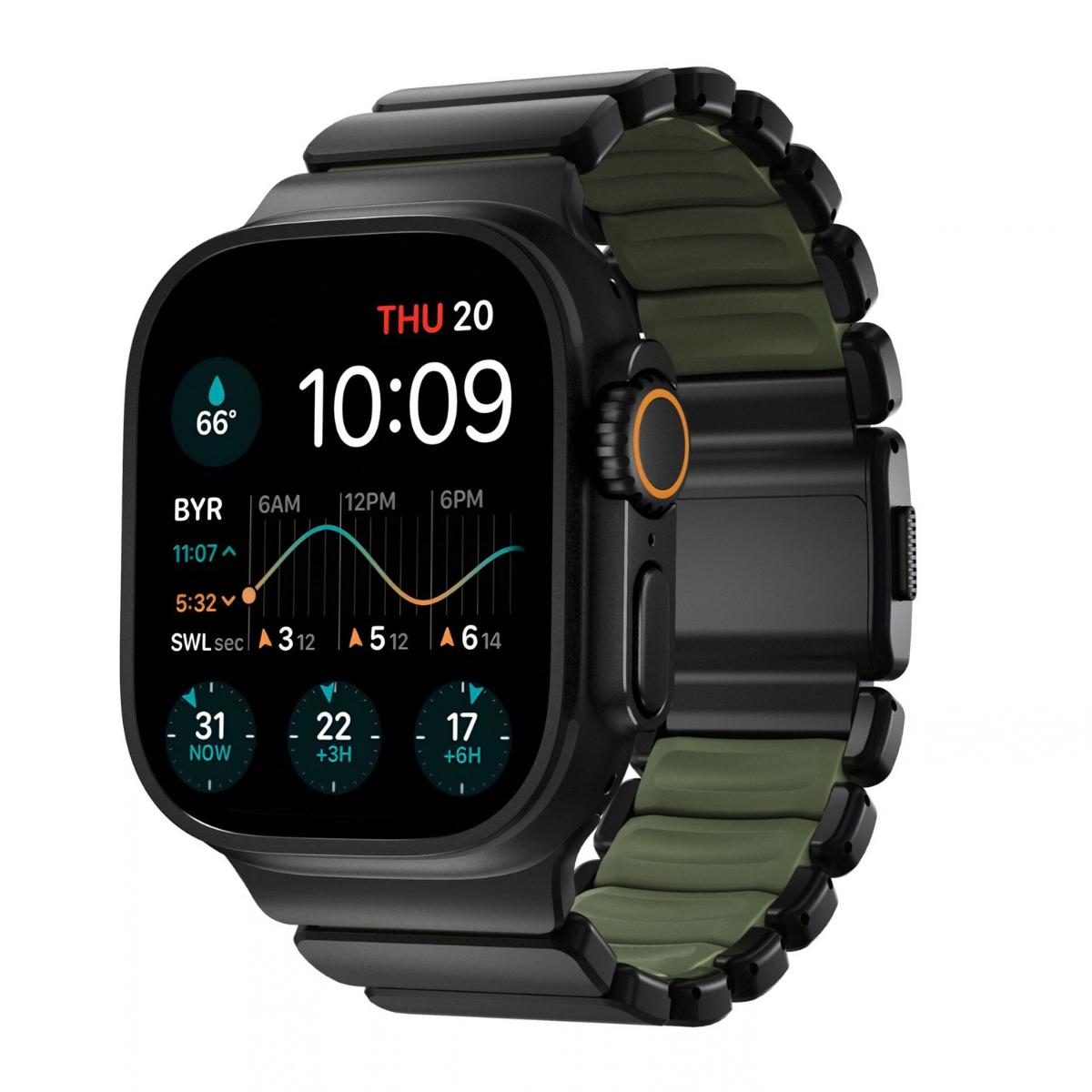 Nomad Stratos Titanium Strap Apple Watch 44mm / 45mm / 46mm / 49mm Zwart/Forest - NM009575858