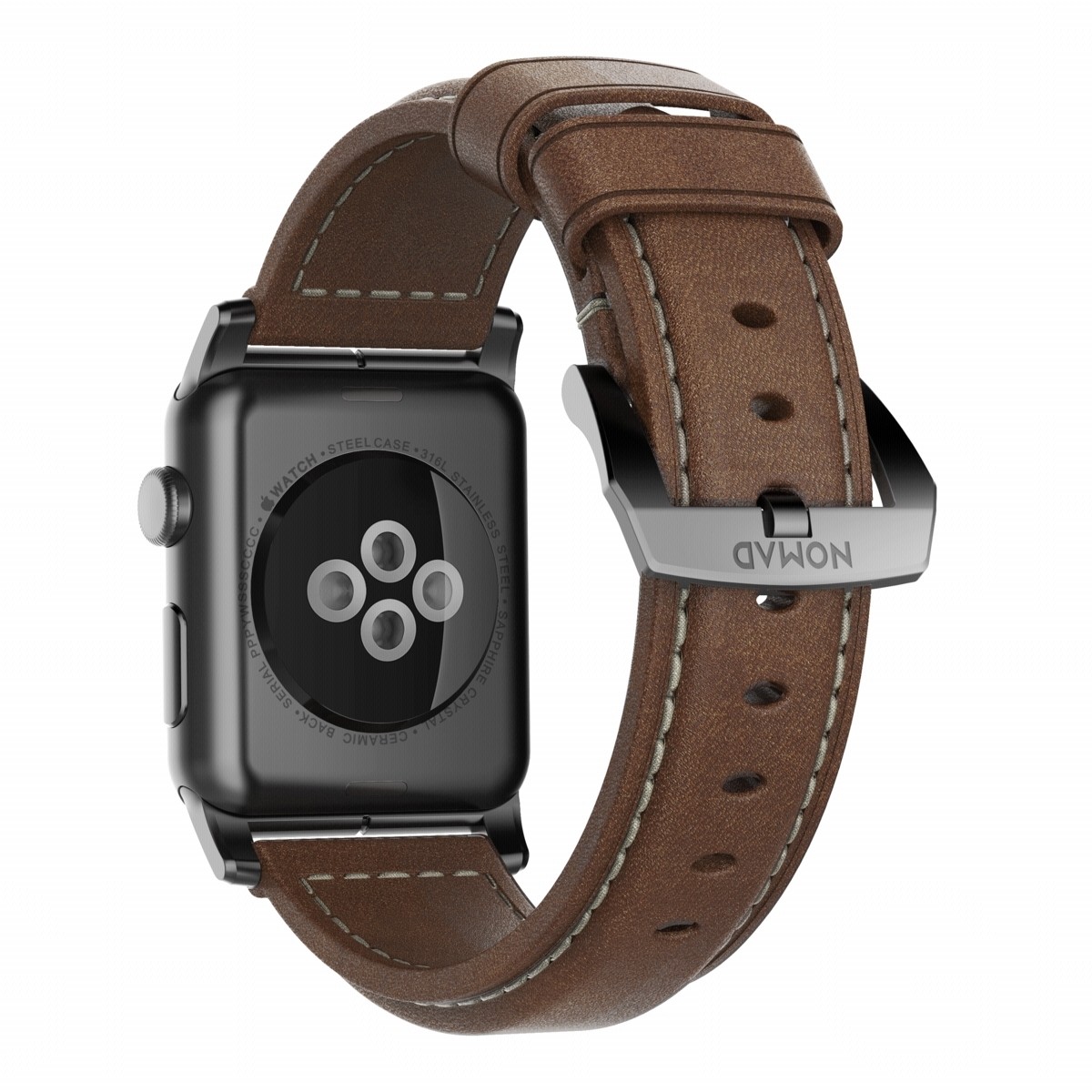Nomad traditional leather strap Apple Watch 42mm / 44mm / 45mm / 49mm bruin / zwart